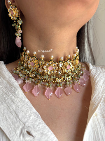 Baby pink statement choker set