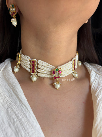 Pearls guchha jadau choker set