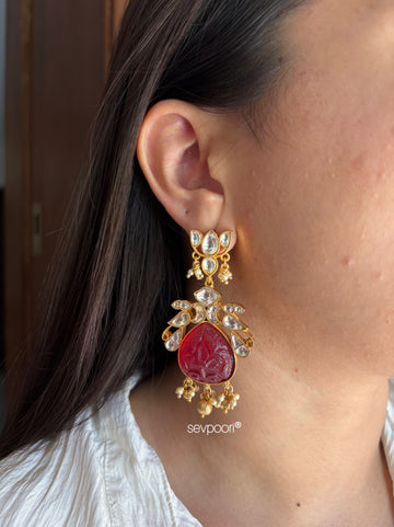 Maroon carved stone earrings