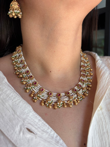 Rajwadi Cheed Pearls Necklace Set