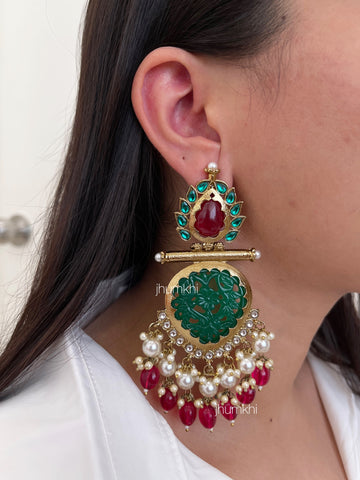 Carved stone pankha earrings