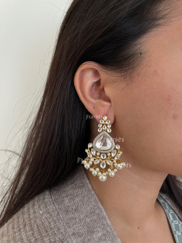 White vine uncut kundan earrings