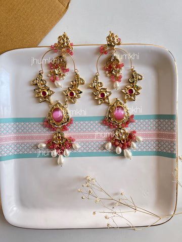 Kundan extra long earrings