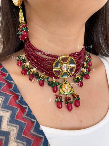 Maroon meenakari statement choker set