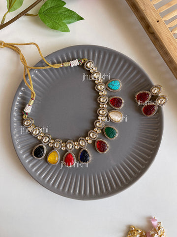 Multicolor uncut kundan set