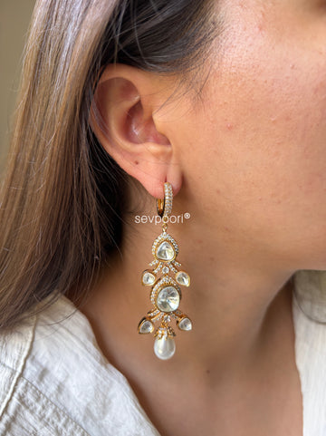 Moissanite and Pearl Long Earrings