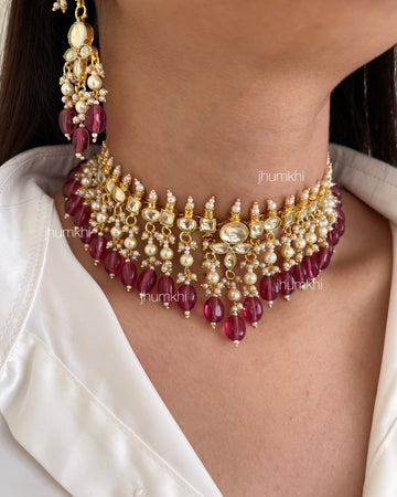Ruby drops pachhi kundan jewellery set
