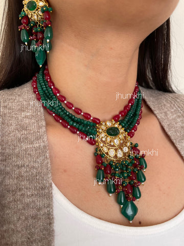 Vilandi kundan green long set