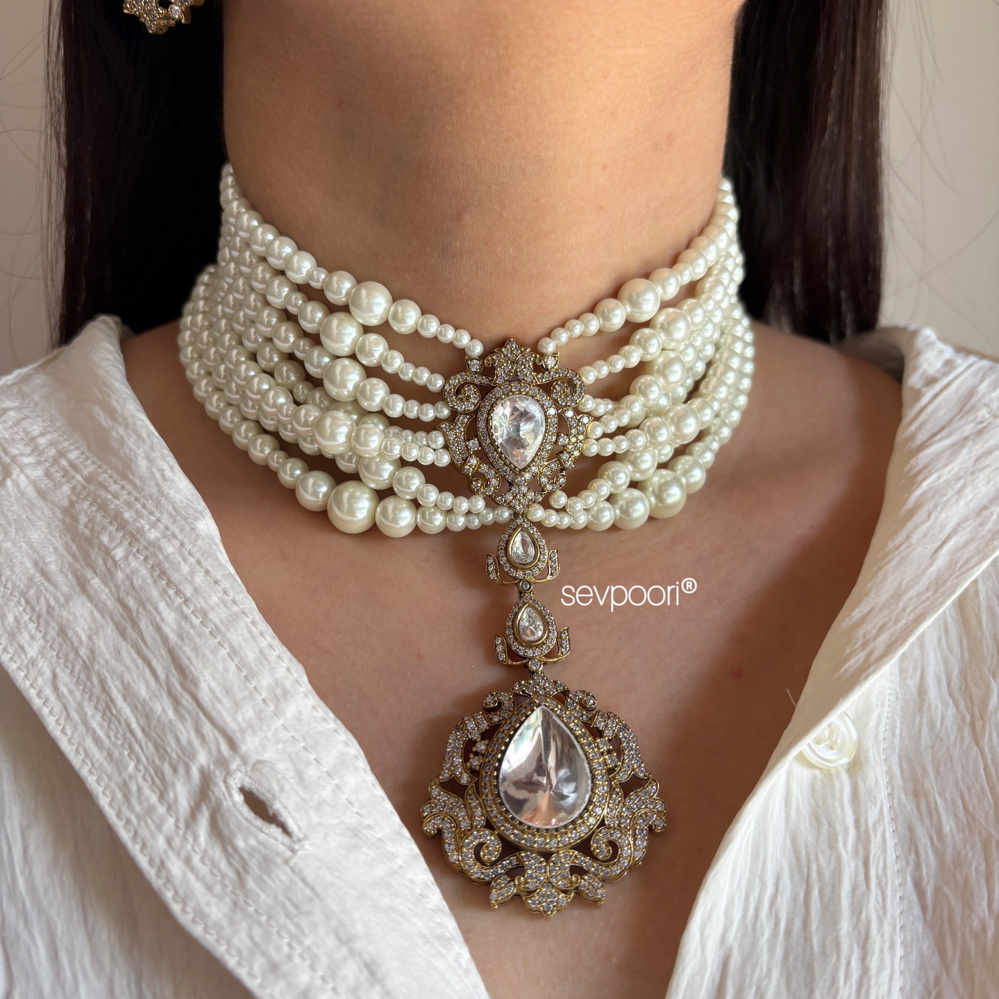 Victorian polki pearls choker set