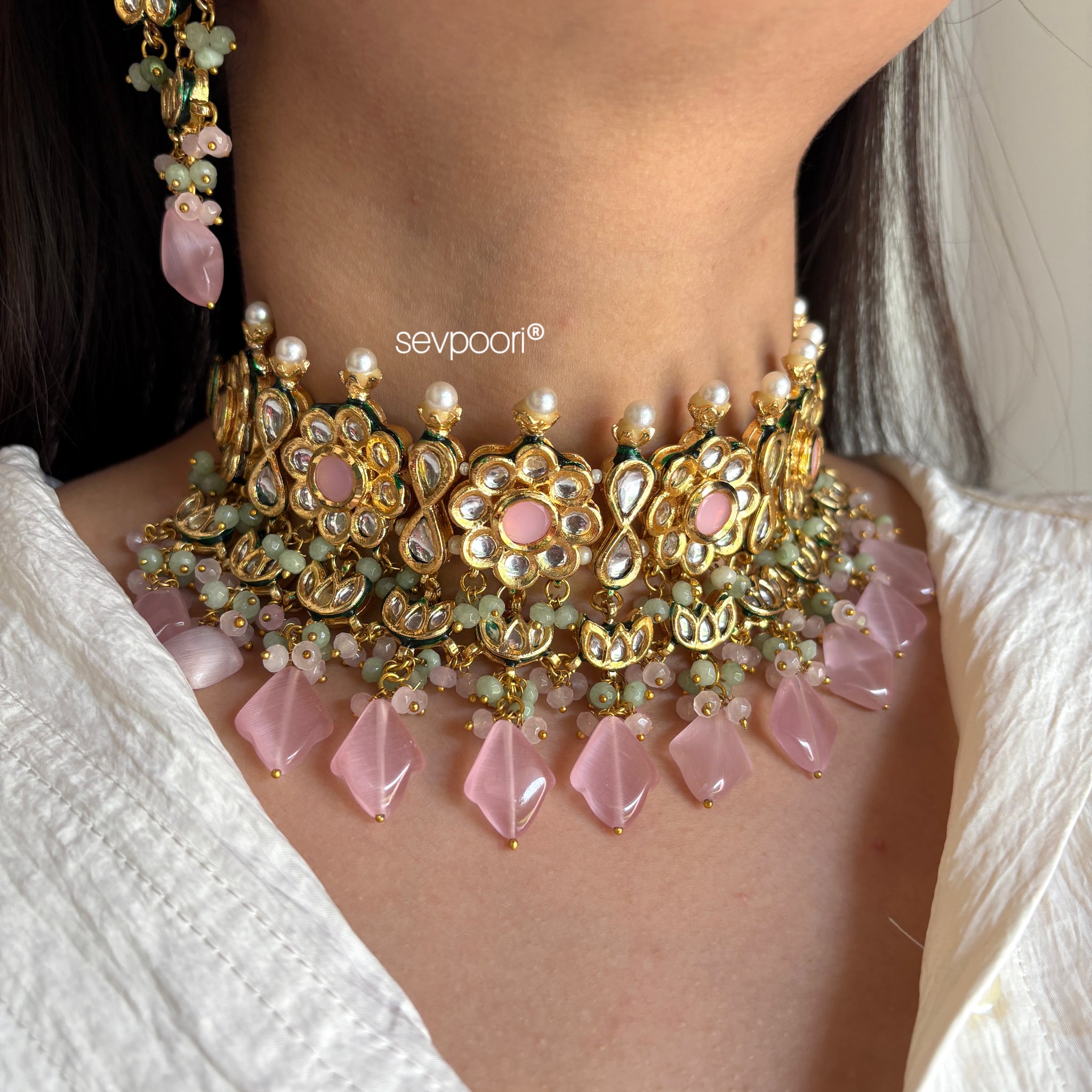 Baby pink statement choker set