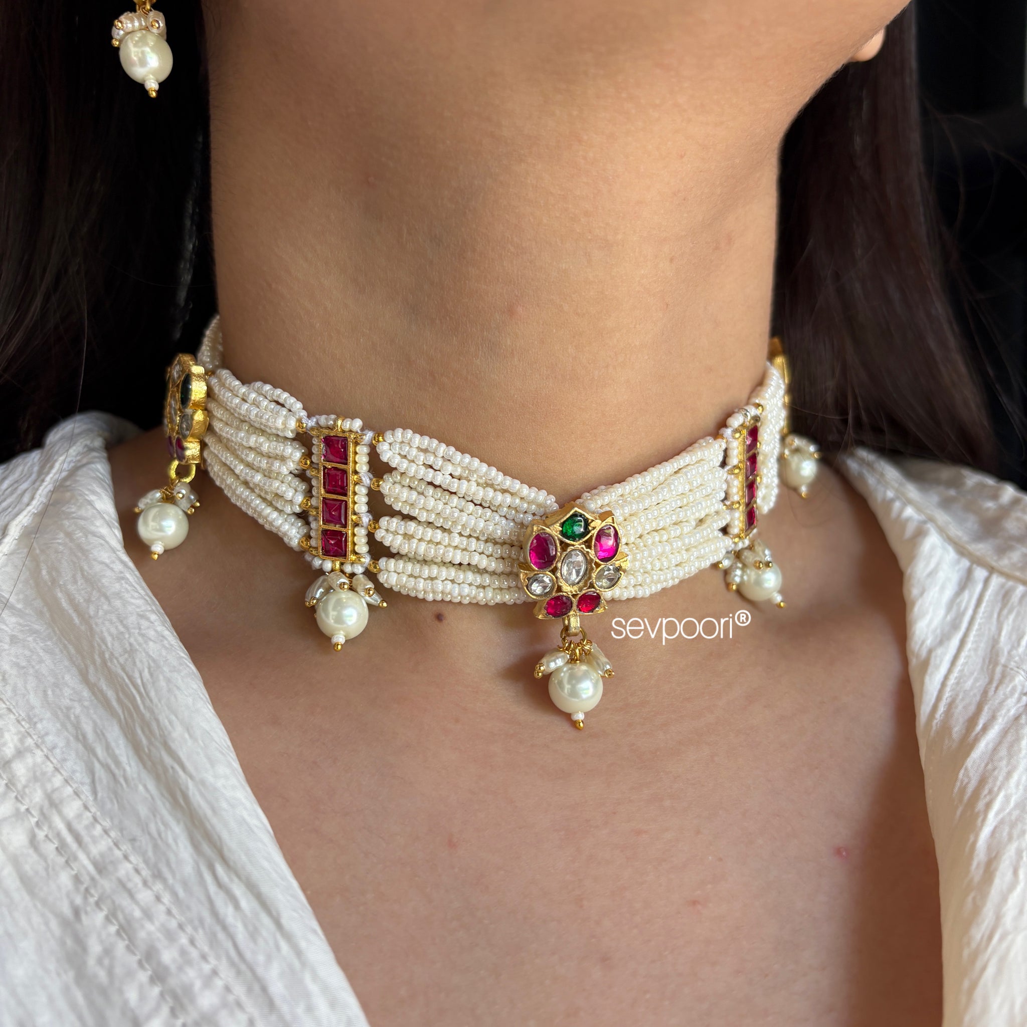 Pearls guchha jadau choker set