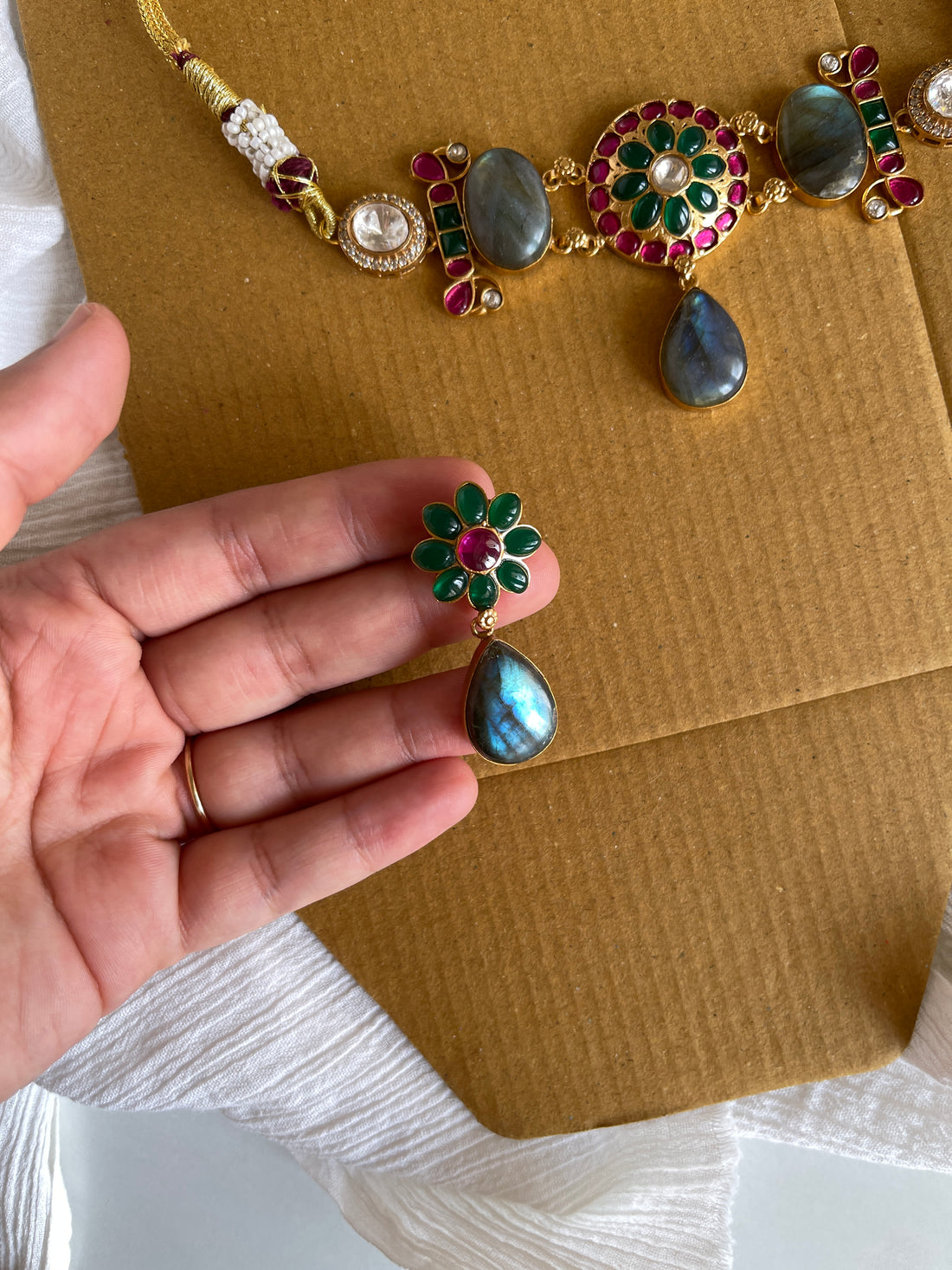 Moissanite and natural gemstones choker set
