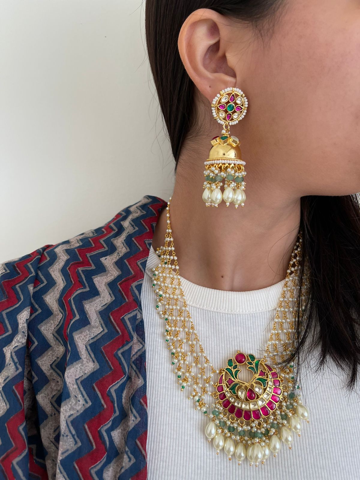 Pearls Jaali and Jadau Long Set