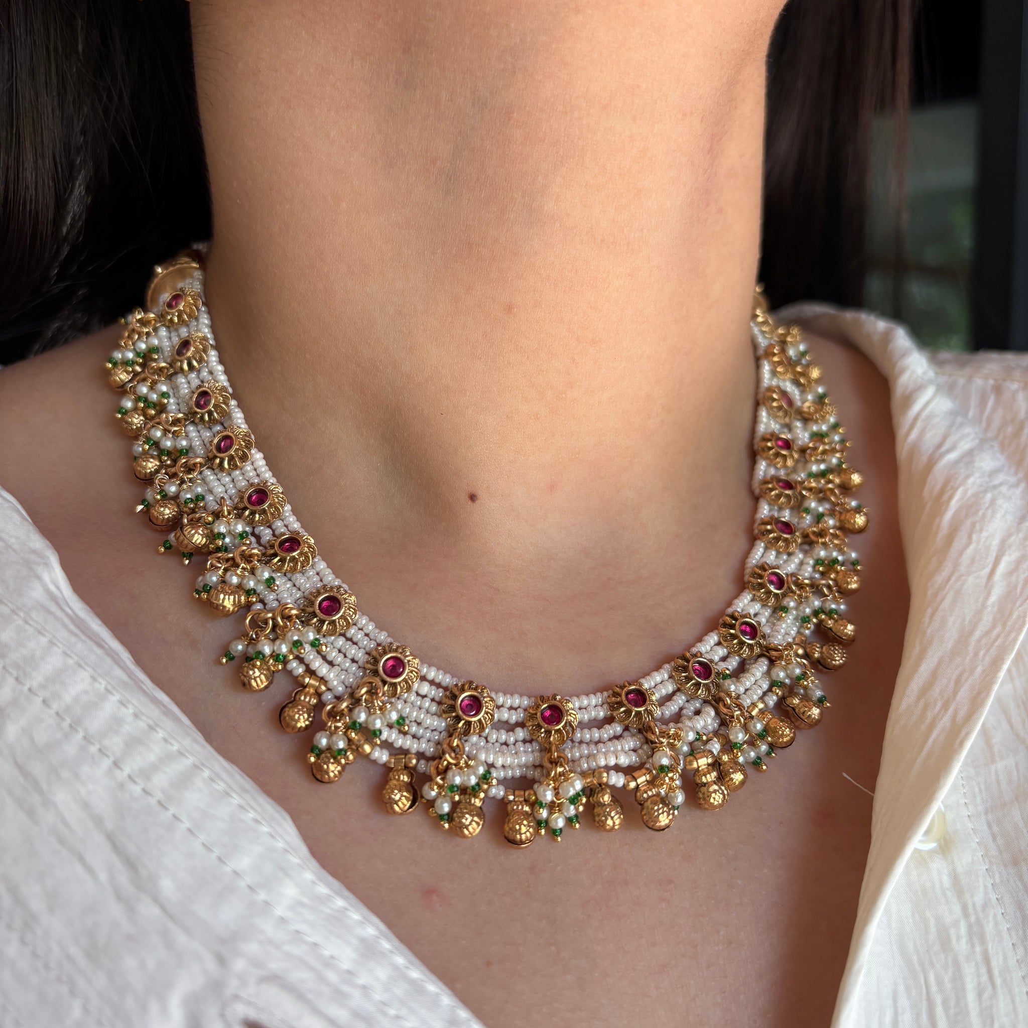 Rajwadi Cheed Pearls Necklace Set