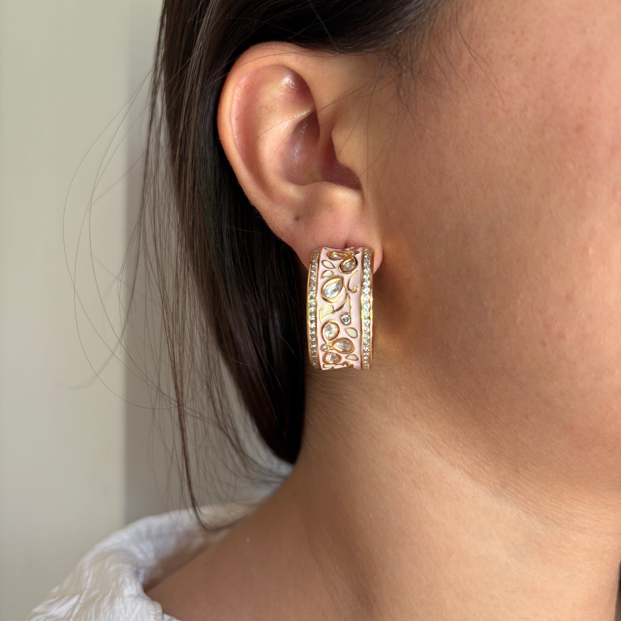 Pastel Pink Meenakari Hoops