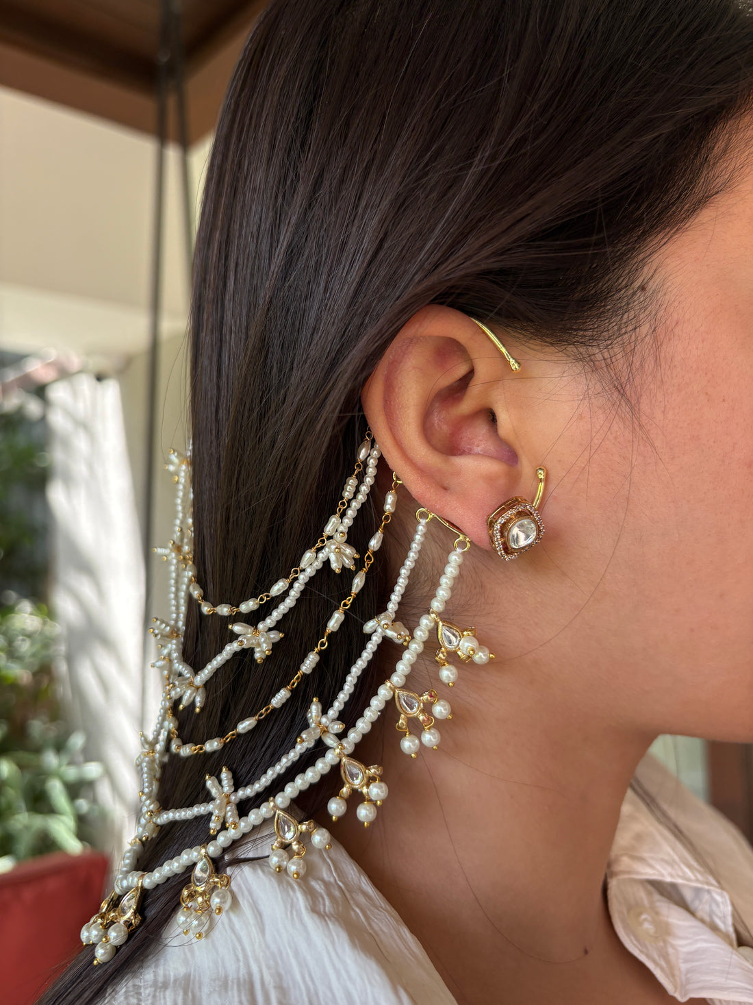 Minimal Kundan Earchains (Pair)