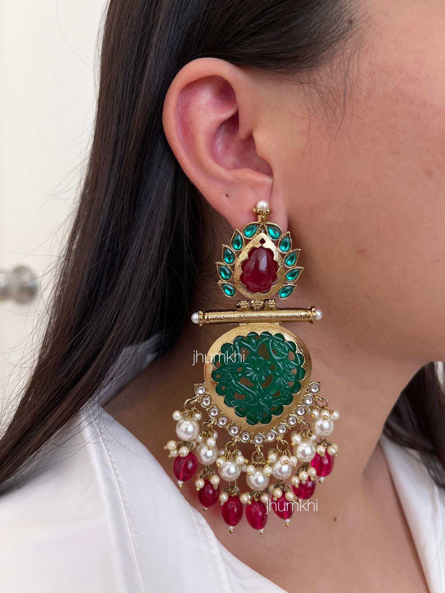 Carved stone pankha earrings