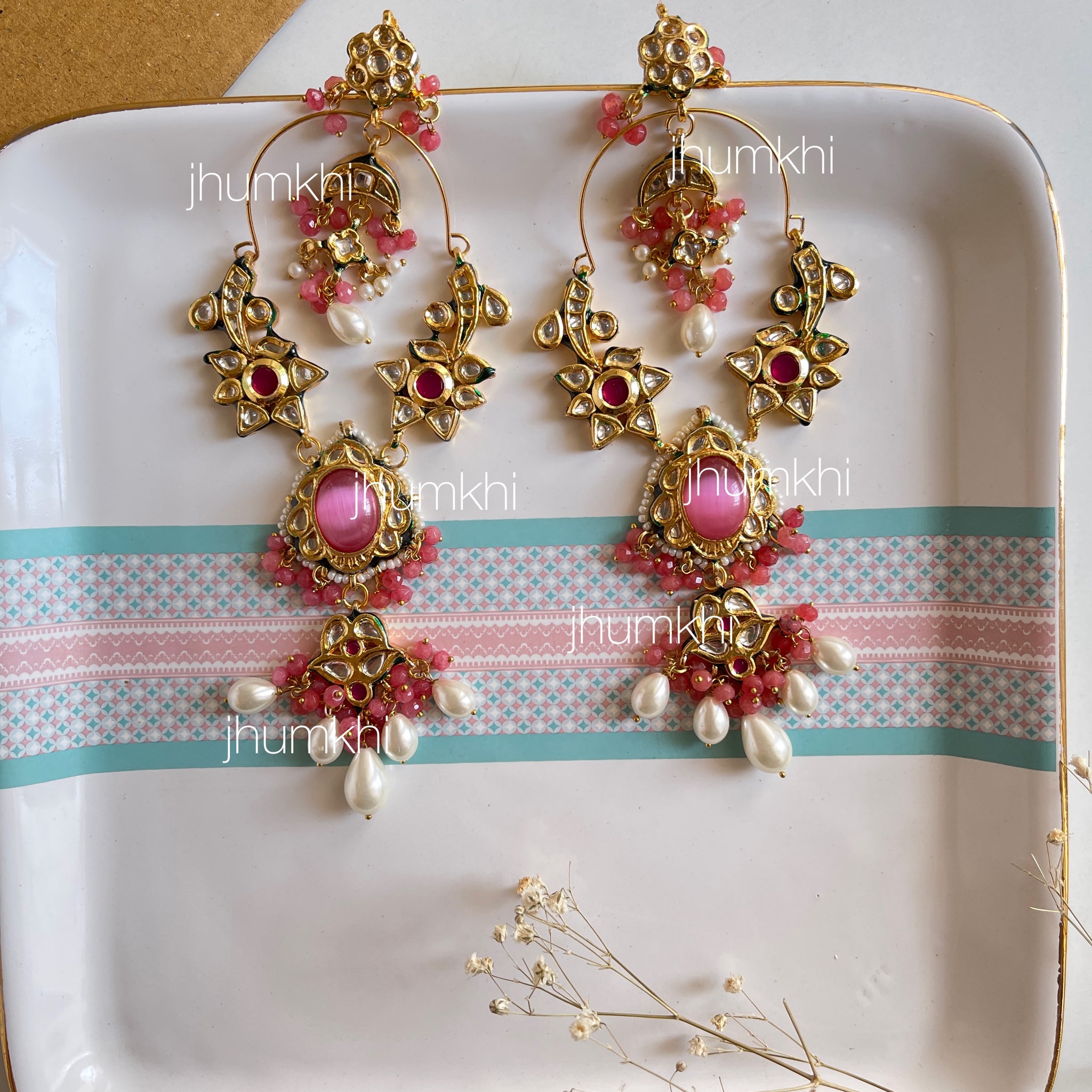 Kundan extra long earrings