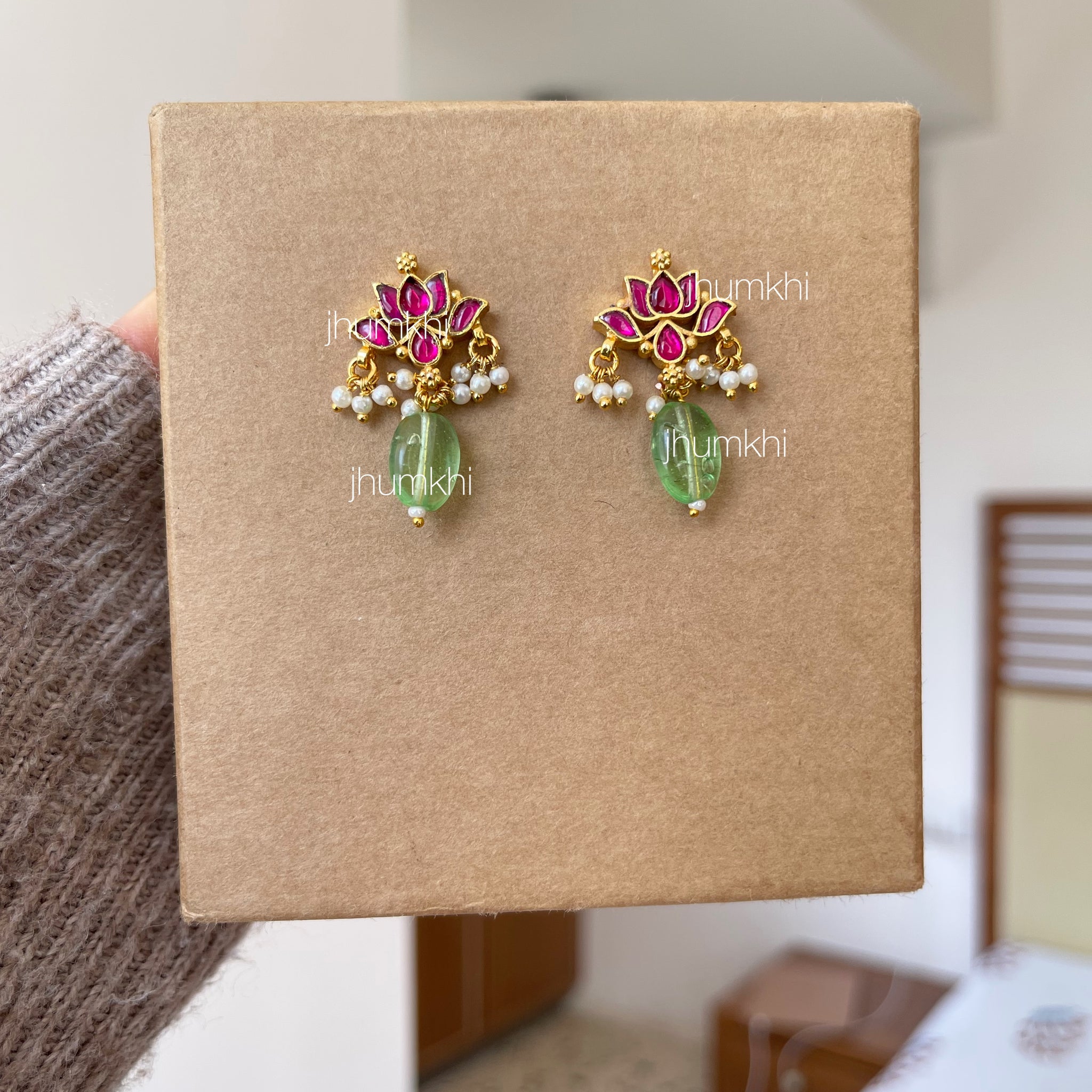 Jadau kamal drop earrings
