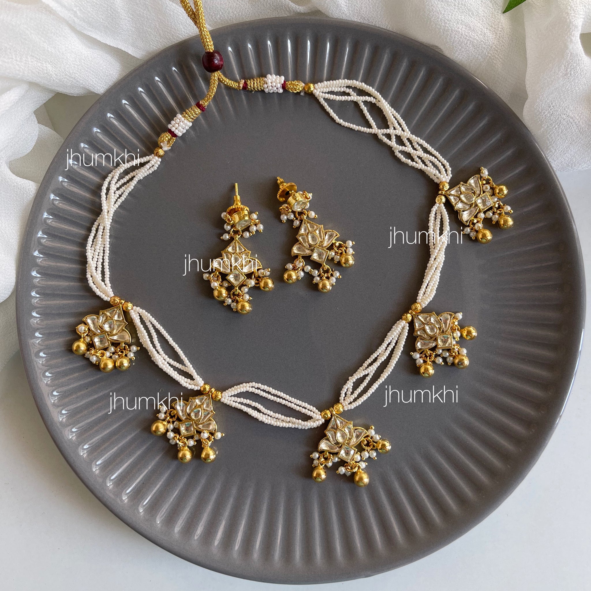 White kamal drops jewellery set