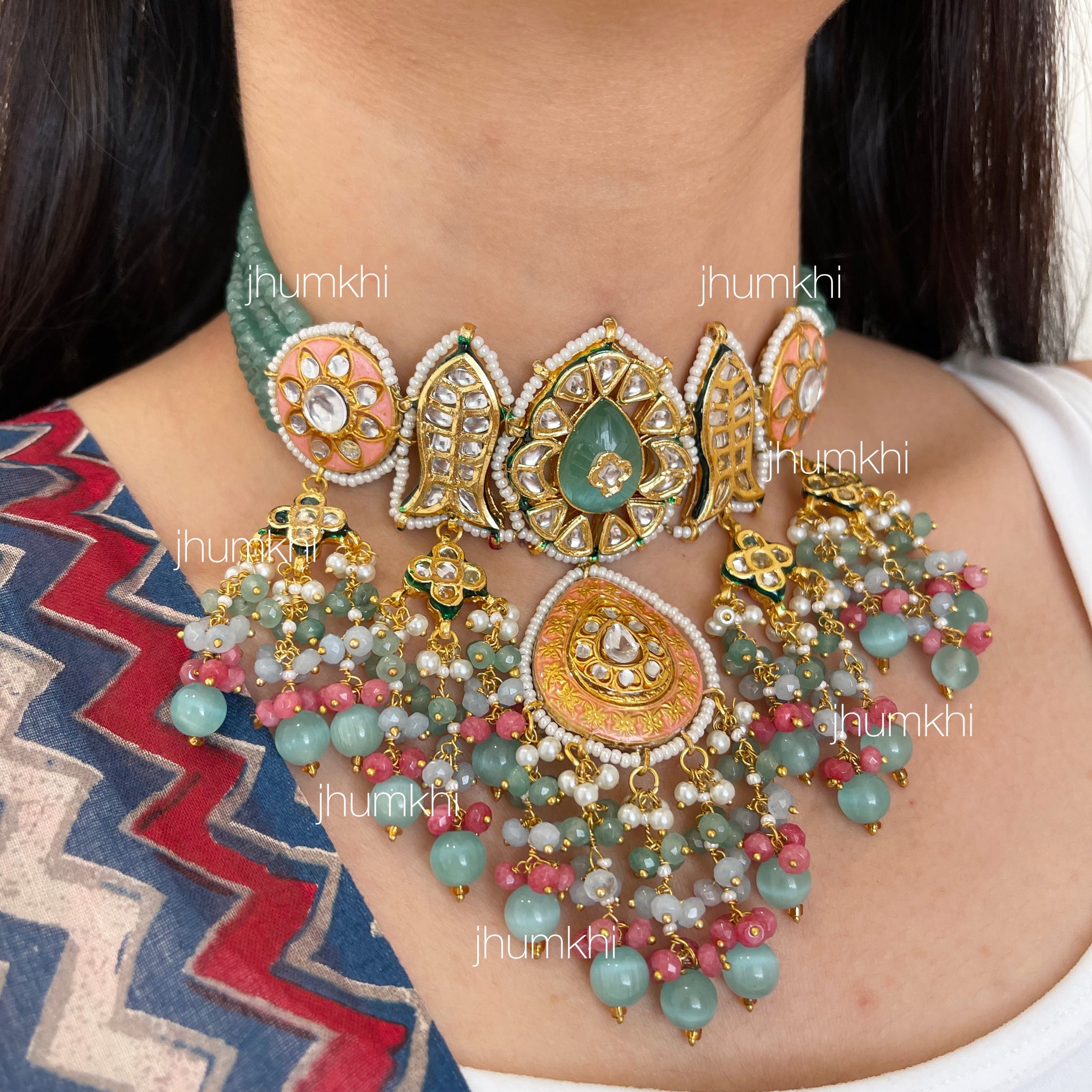 Mint statement kundan and meenakari choker set