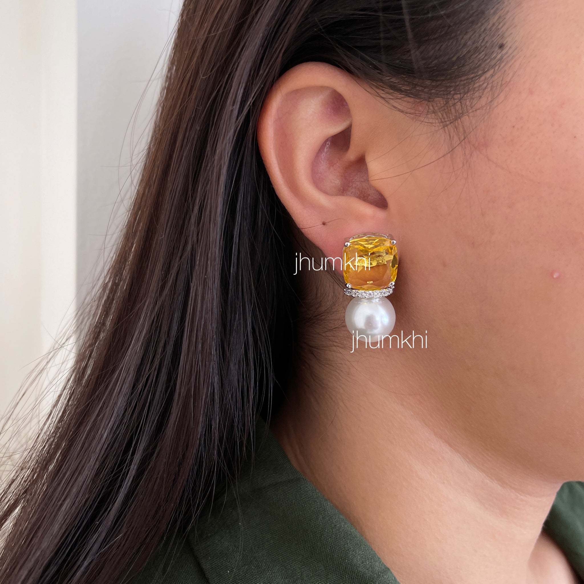 CZ studs with pearl drop