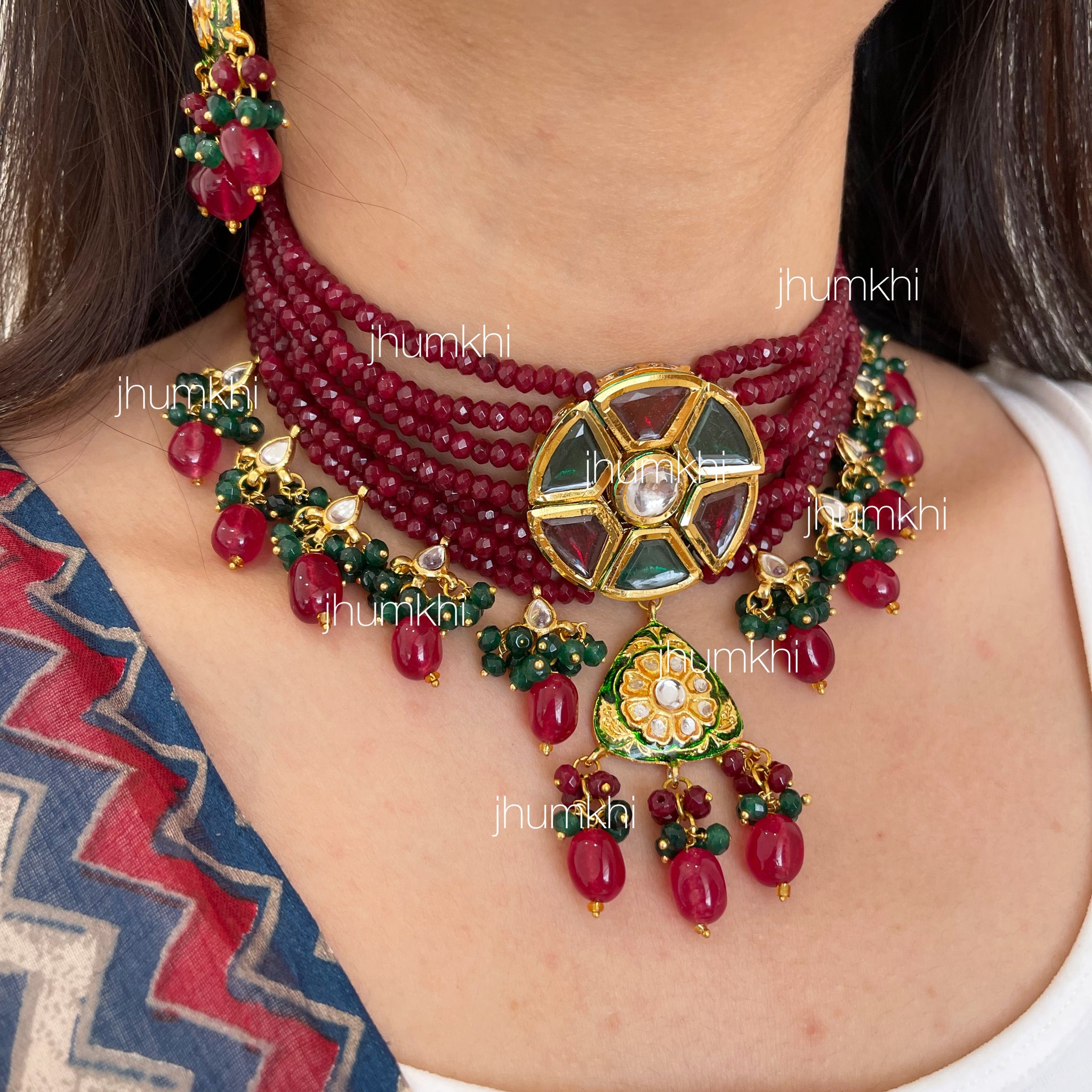Maroon meenakari statement choker set