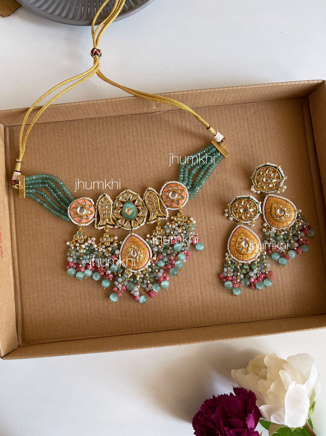 Mint statement kundan and meenakari choker set