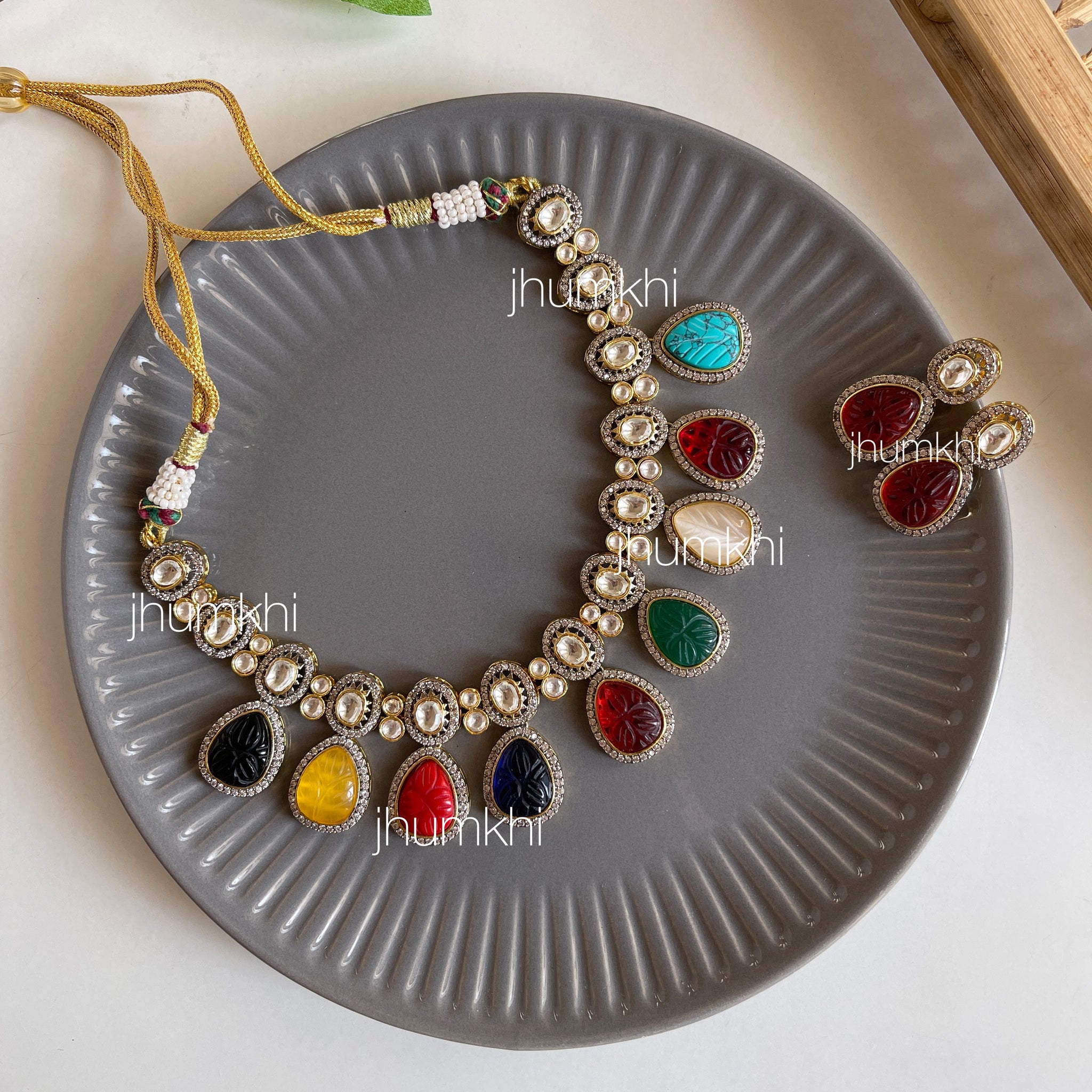 Multicolor uncut kundan set