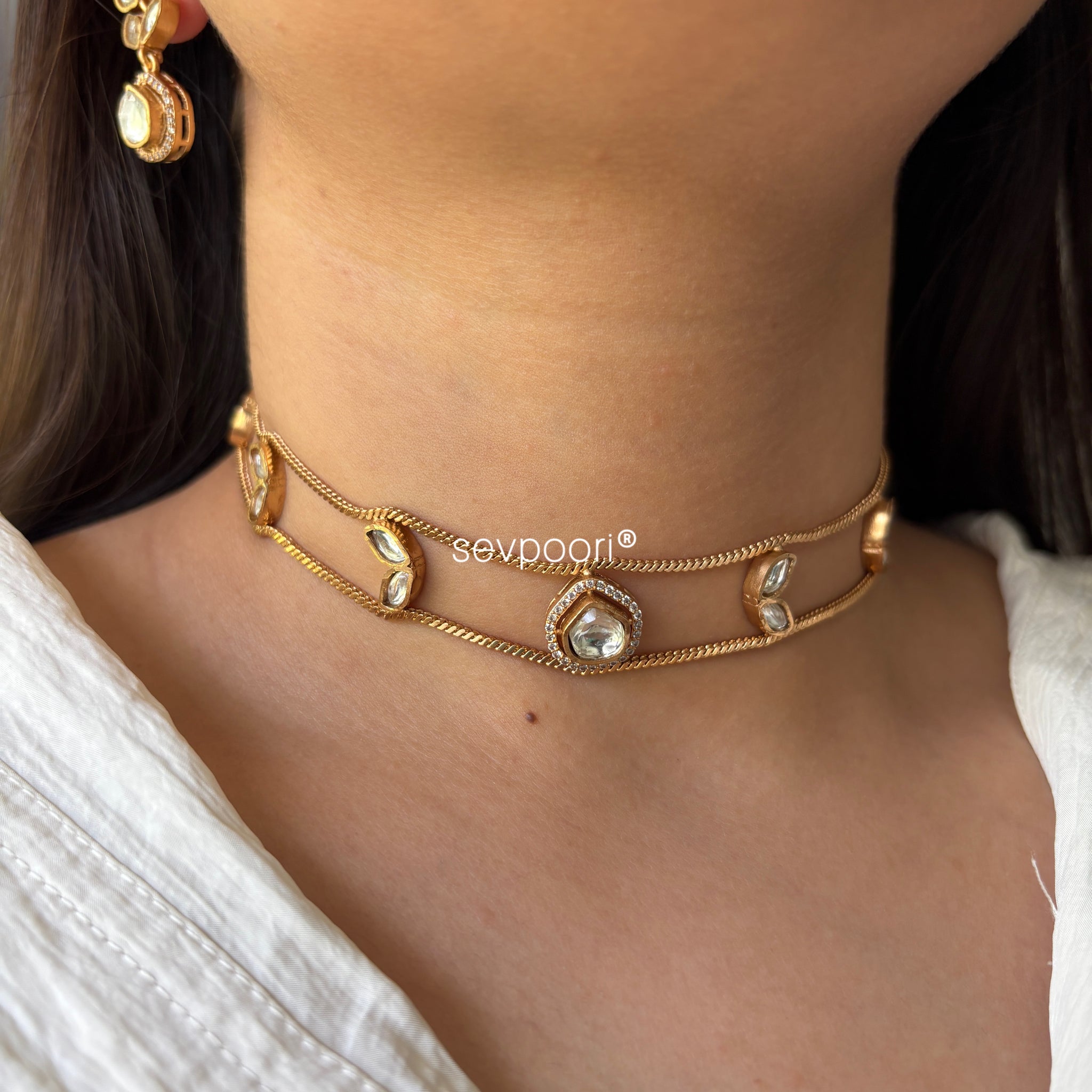 Moissanite Leaf Minimal Choker Set