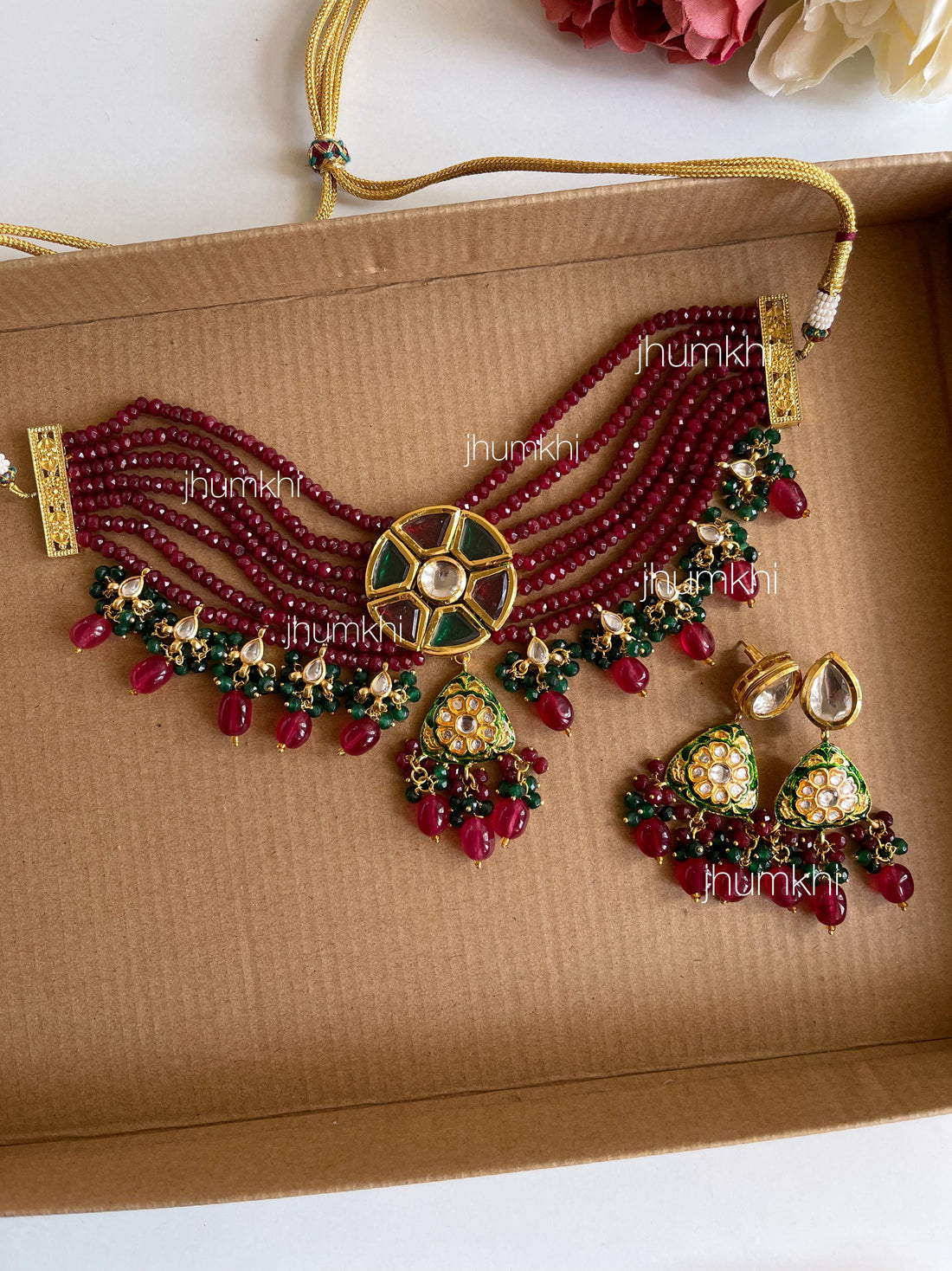 Maroon meenakari statement choker set