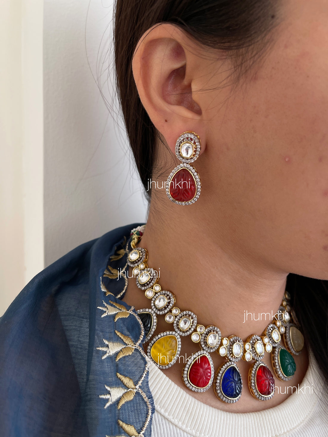 Multicolor uncut kundan set