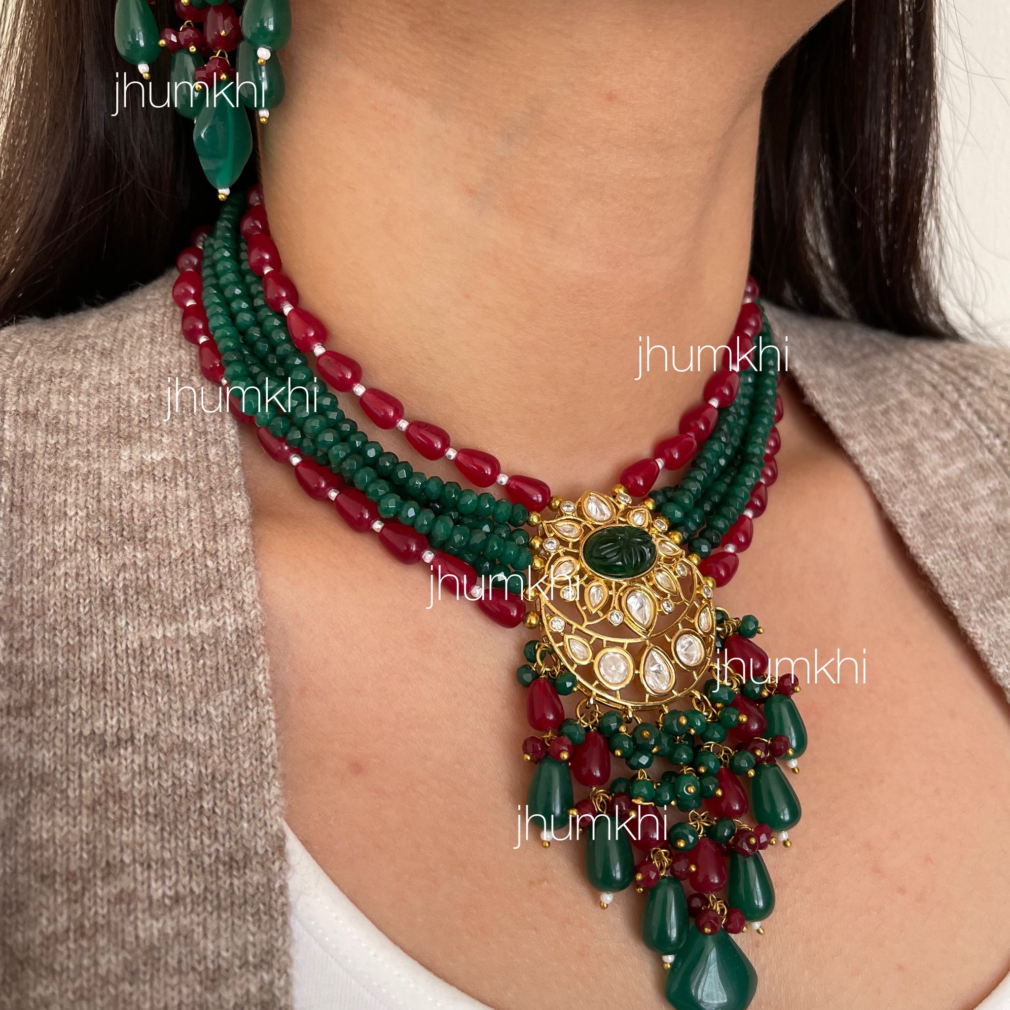 Vilandi kundan green long set