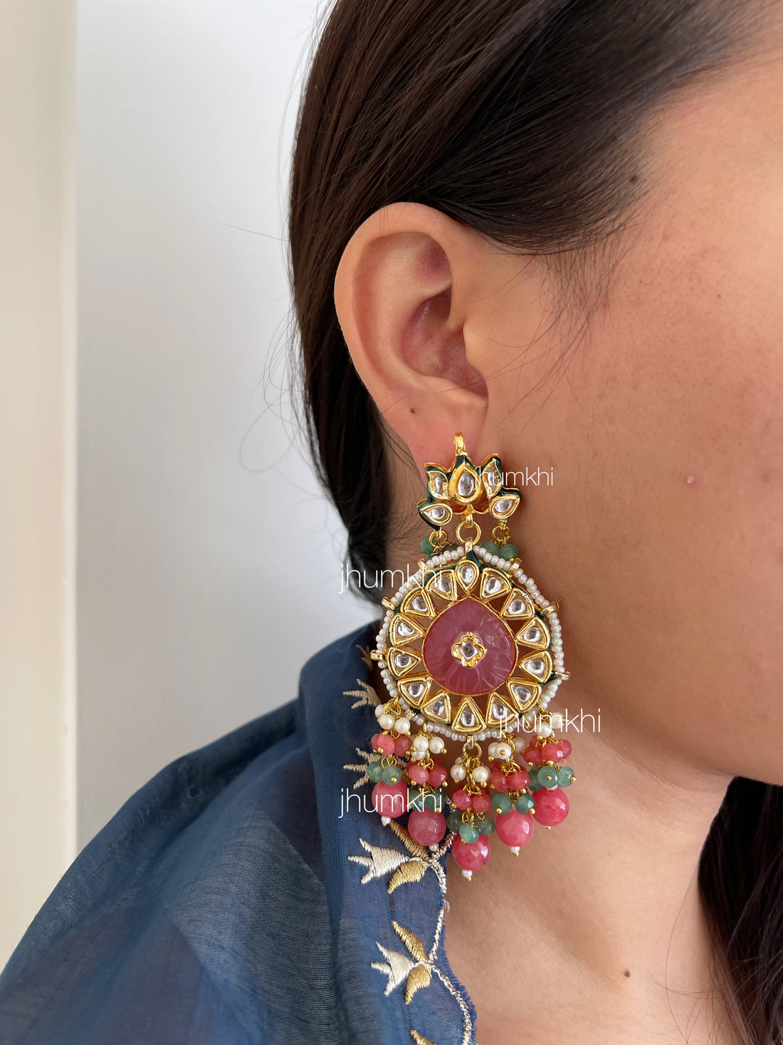 Carved stone kundan combo set