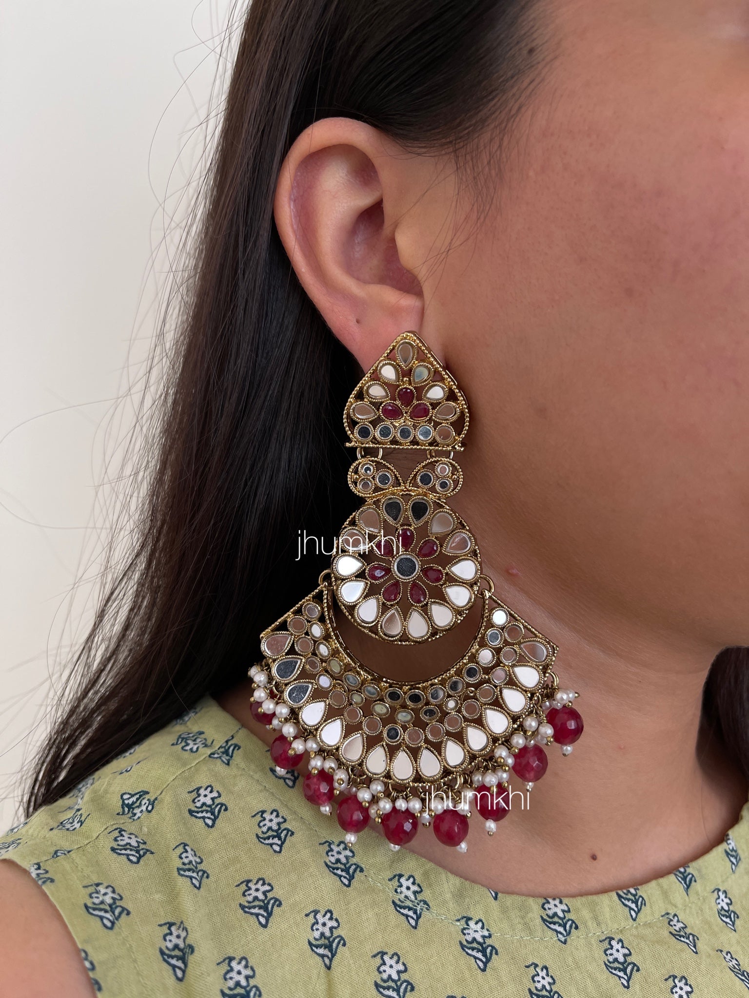Mirror fan statement earrings